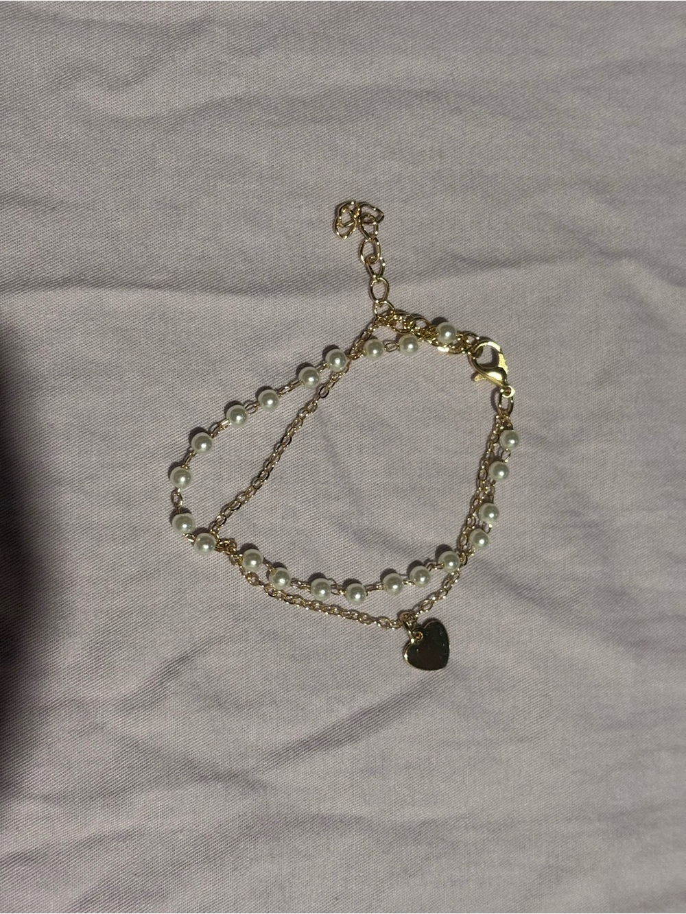 Gold toned Pearl Heart Charm Bracelet